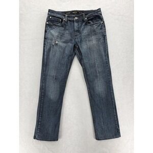 Helix Slim Straight Jeans Mens 34x32 Blue Medium Wash Distressed Denim Grunge